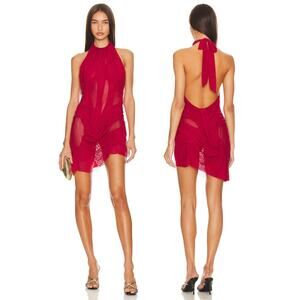 Di Petsa Wetlook Mini Dress Halter Mesh Ruched Party Statement Couture NYE XS